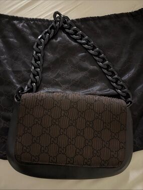 Gucci Brown and Black GG  Shoulder Bag with Chunky Chain